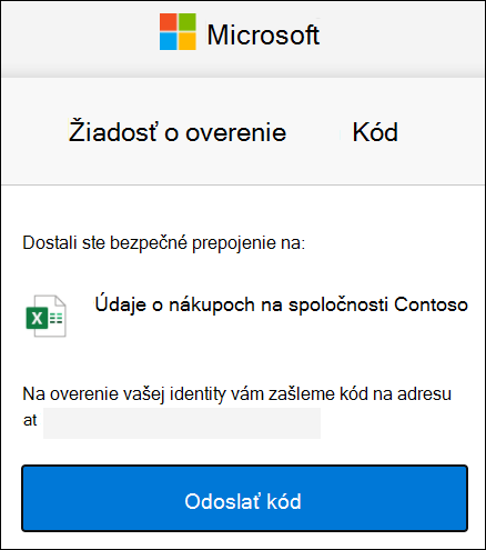 Okno so žiadosťou o kód na externé zdieľanie vo OneDrive