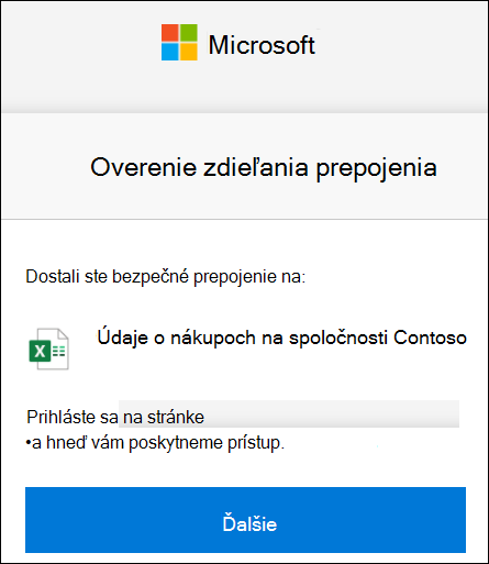 Externé zdieľanie vo OneDrive Overenie prepojenia na prihlásenie.
