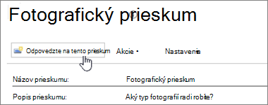 Snímka obrazovky stránky prieskumu so zvýraznenou možnosťou Odpovedať na tento prieskum.