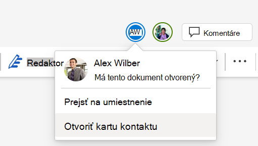snímka obrazovky s viacerými spolupracovníkmi pracujúcimi na rovnakom dokumente.