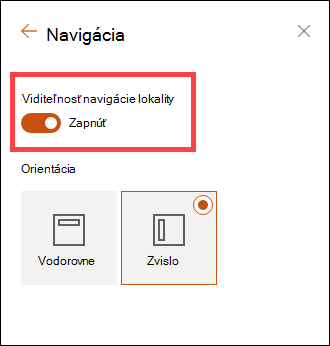 Prístup k možnostiam viditeľnosti navigácie lokality prostredníctvom nastavení.