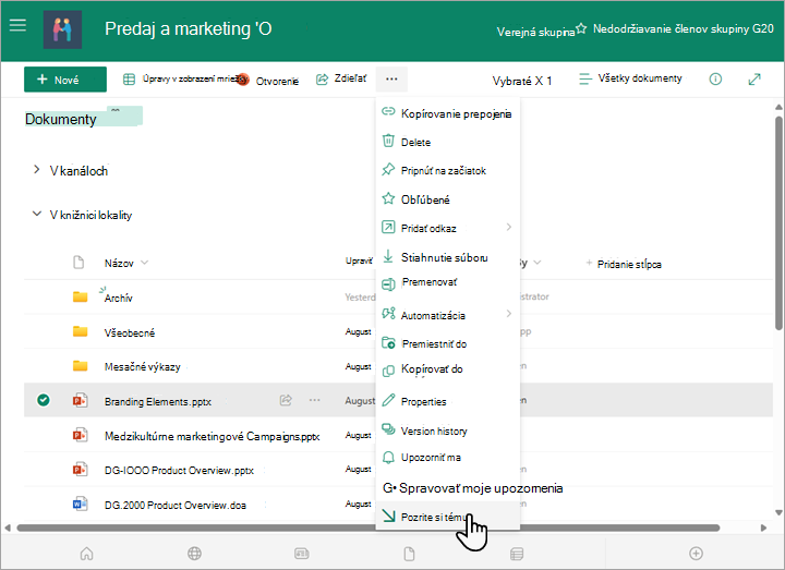 V ponuke Ďalšie nad zoznamom dokumentov vyberte možnosť vzatia z projektu.