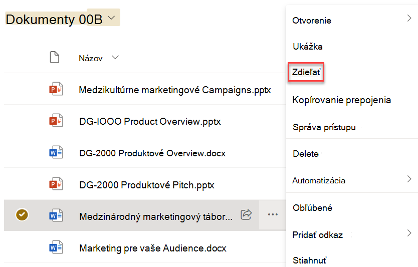 Snímka obrazovky zdieľania dokumentu z ponuky eclipse three dots