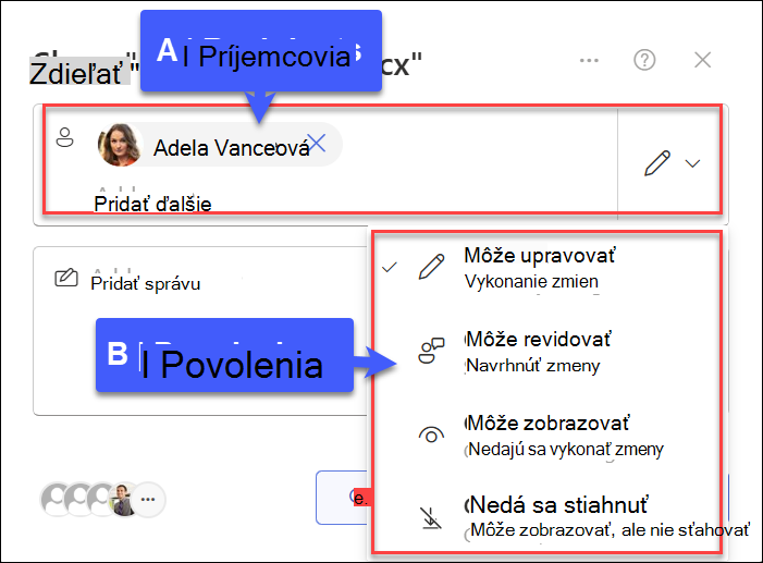 snímka obrazovky zobrazujúca zdieľané s konkrétnymi používateľmi