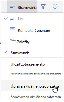 Možnosť ponuky Upraviť aktuálne zobrazenie v SharePointe Online