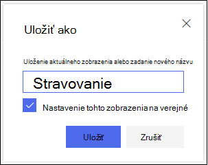 Dialógové okno Uloženie zobrazenia zoznamu v SharePointe Online