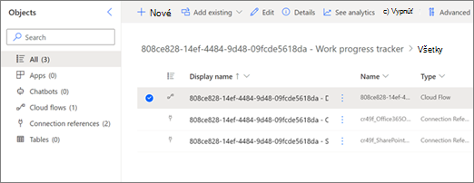 Zoznam riešení v službe Power Automate, kde nájdete postupy vytvorené zo šablóny zoznamu