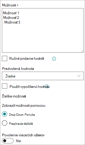 Možnosti pre stĺpce voľby v modernom prostredí