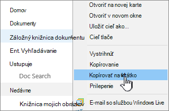 Kliknite pravým tlačidlom myši na knižnicu v paneli rýchleho spustenia a vyberte položku Kopírovať odkaz