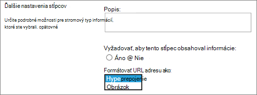 Možnosti stĺpca obrázka/hypertextového prepojenia
