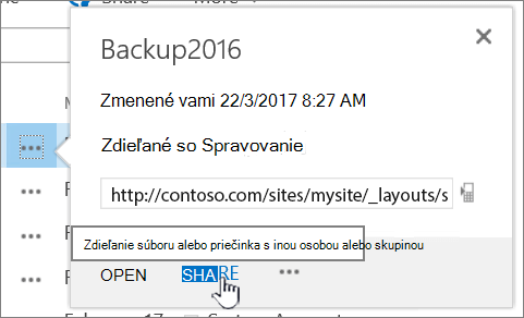 Kliknutie na položku Zdieľať v súbore