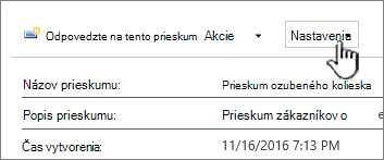 Tlačidlo Nastavenia prieskumu v hornej časti celkového zobrazenia prieskumu