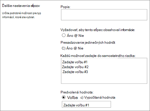 Možnosti stĺpca Výsledok úlohy
