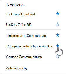 Kliknutie na hviezdičku na lokalite na ľavom navigačnom paneli