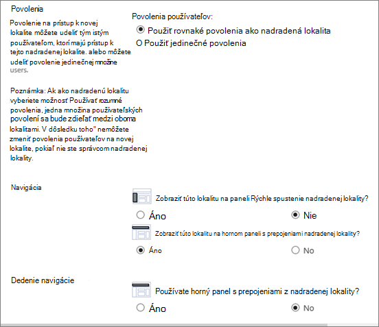 Dolná polovica dialógového okna Vytvorenie lokality