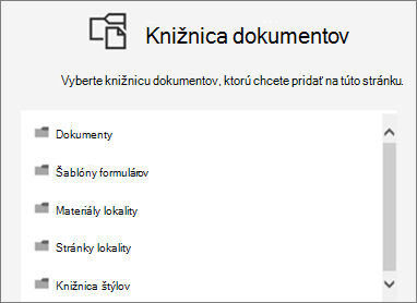 Výber knižnice dokumentov, ktorá sa má umiestniť na stránku