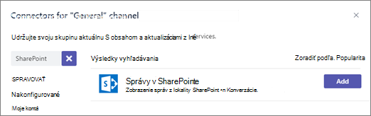 Dialógové okno konektora správ
