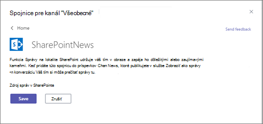 Dialógové okno konektora správ