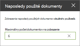 Tabla vlastností webovej časti Naposledy použité dokumenty.