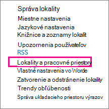 Časť Lokality a pracoviská na stránke Nastavenie lokality