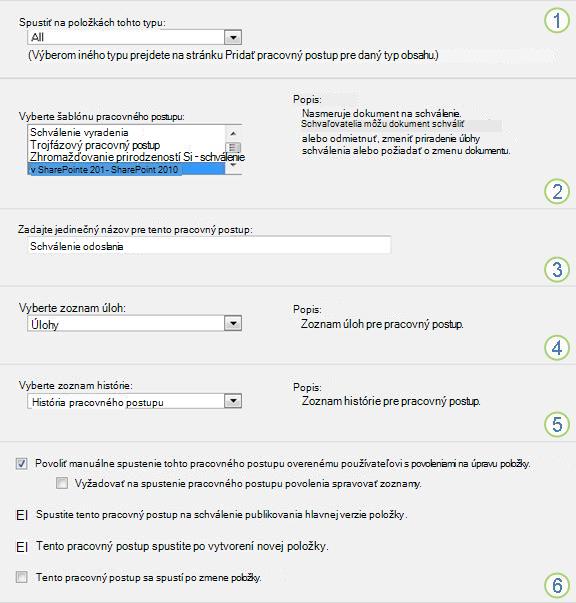 Základné informácie o pridávaní pracovného postupu s vyvolanými sekciami