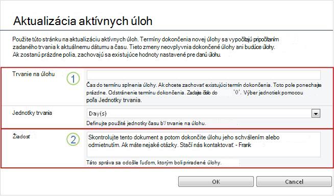 Formulár zmeny pre aktívne úlohy