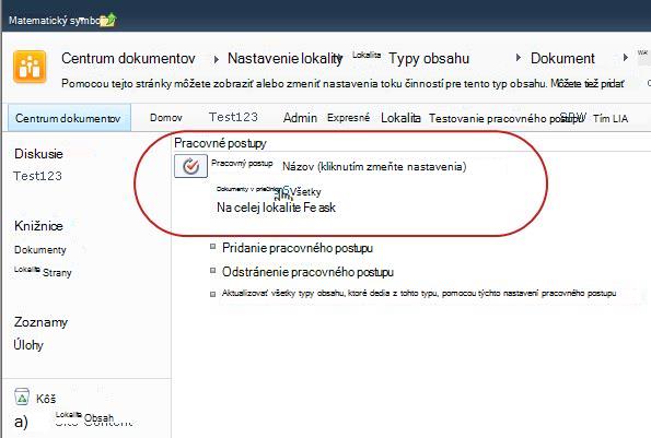 Prepojenie na zmenu nastavení pracovného postupu