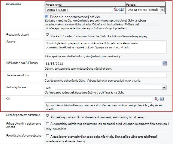 Formulár na zadávanie konkrétnych informácií pre spustenie