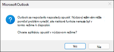 chyba v núdzovom režime klasického Outlooku