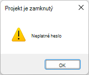 Snímka obrazovky s chybou Neplatné heslo
