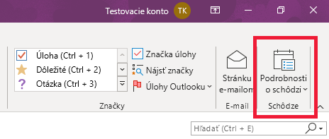Podrobnosti o schôdzi vo OneNote na páse s nástrojmi
