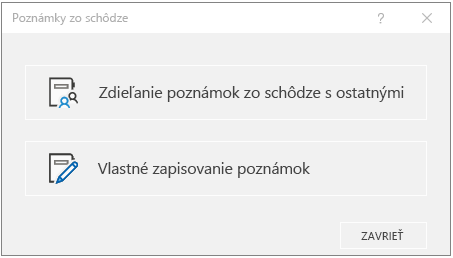 Dialógové okno Poznámky zo schôdze OneNote