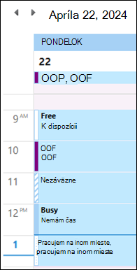 Mimo pracoviska v Outlook Kalendári farba pred aktualizáciou