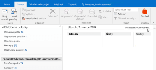 Okno zobrazenia Outlook Dnes je prázdne