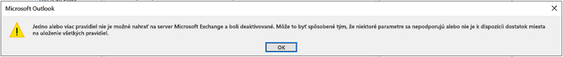Dialógové okno chyby Pravidlá sa nedajú nahrať