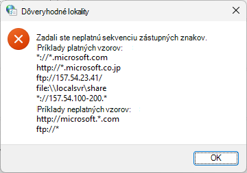 Zástupné znaky dôveryhodných lokalít