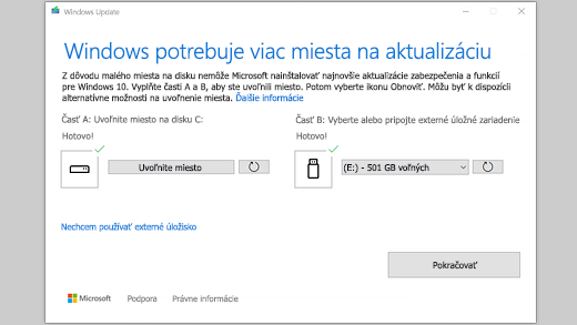 Hlásenie „Windows potrebuje viac miesta na aktualizáciu“