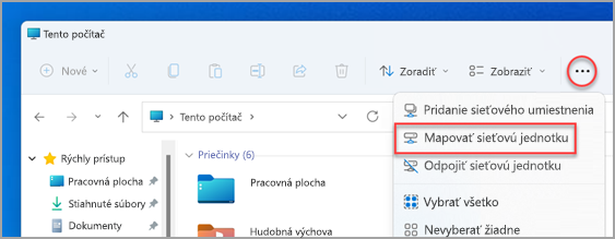 Vyhľadanie položky Pripojiť sieťovú jednotku v Prieskumníkovi Windowsu 11