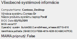 Všeobecné informácie o systéme zobrazené v zostave bezdrôtovej siete