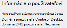Informácie o používateľovi zobrazené v zostave bezdrôtovej siete
