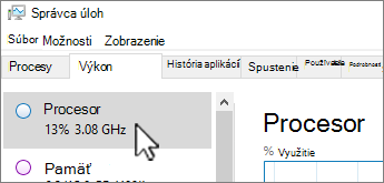 Informácie o karte Výkon a procesore.