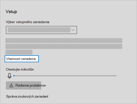 prepojenie na vlastnosti zvukového vstupného zariadenia v ponuke zvuku