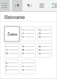 Možnosti číslovania