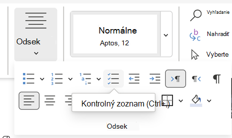 Vložiť kontrolný zoznam Word