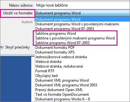 Uloženie dokumentu ako šablóny