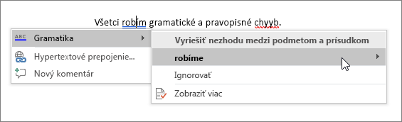Office 365 Príklad pravopisu & gramatiky