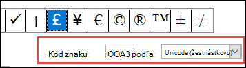 V poli od zistíte, že ide o symbol Unicode