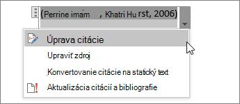 Vyberte položku Možnosti citácie a potom položku Upraviť citáciu