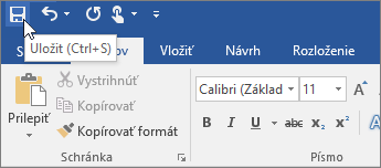Ikona Uložiť zobrazená na paneli s nástrojmi Rýchly prístup