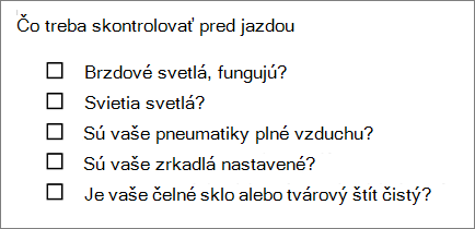 Príklad zoznamu s odrážkami s poľami.
